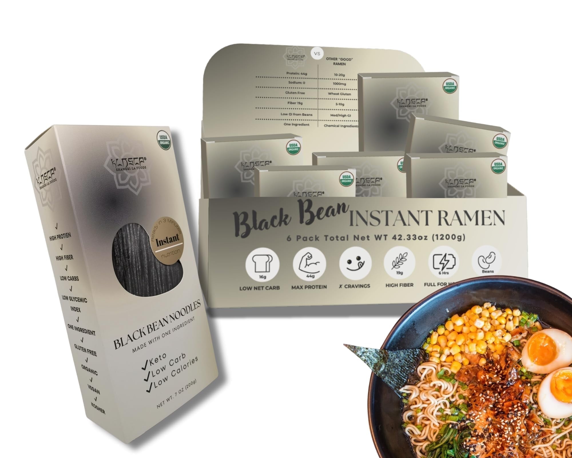 KLDSCP Organic Black Bean Spaghetti Pasta - Keto Friendly, Gluten-Free, Vegan, Non-GMO, Kosher, Low Carb, Plant-Based - 6 Pack, 42oz