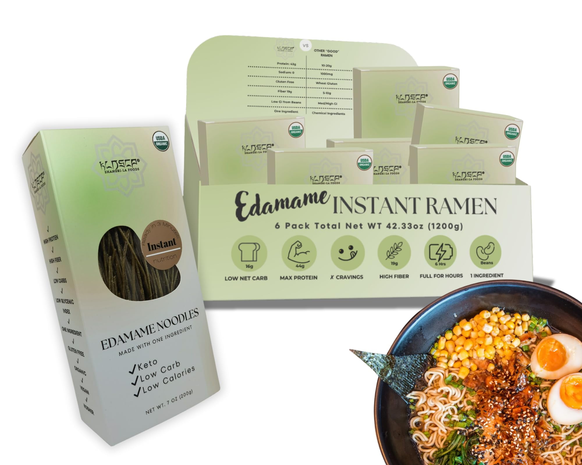 KLDSCP Superamen-Organic Edamame Protein Pasta Noodles, Keto Friendly, Gluten-Free, 6 Pack (1200g)