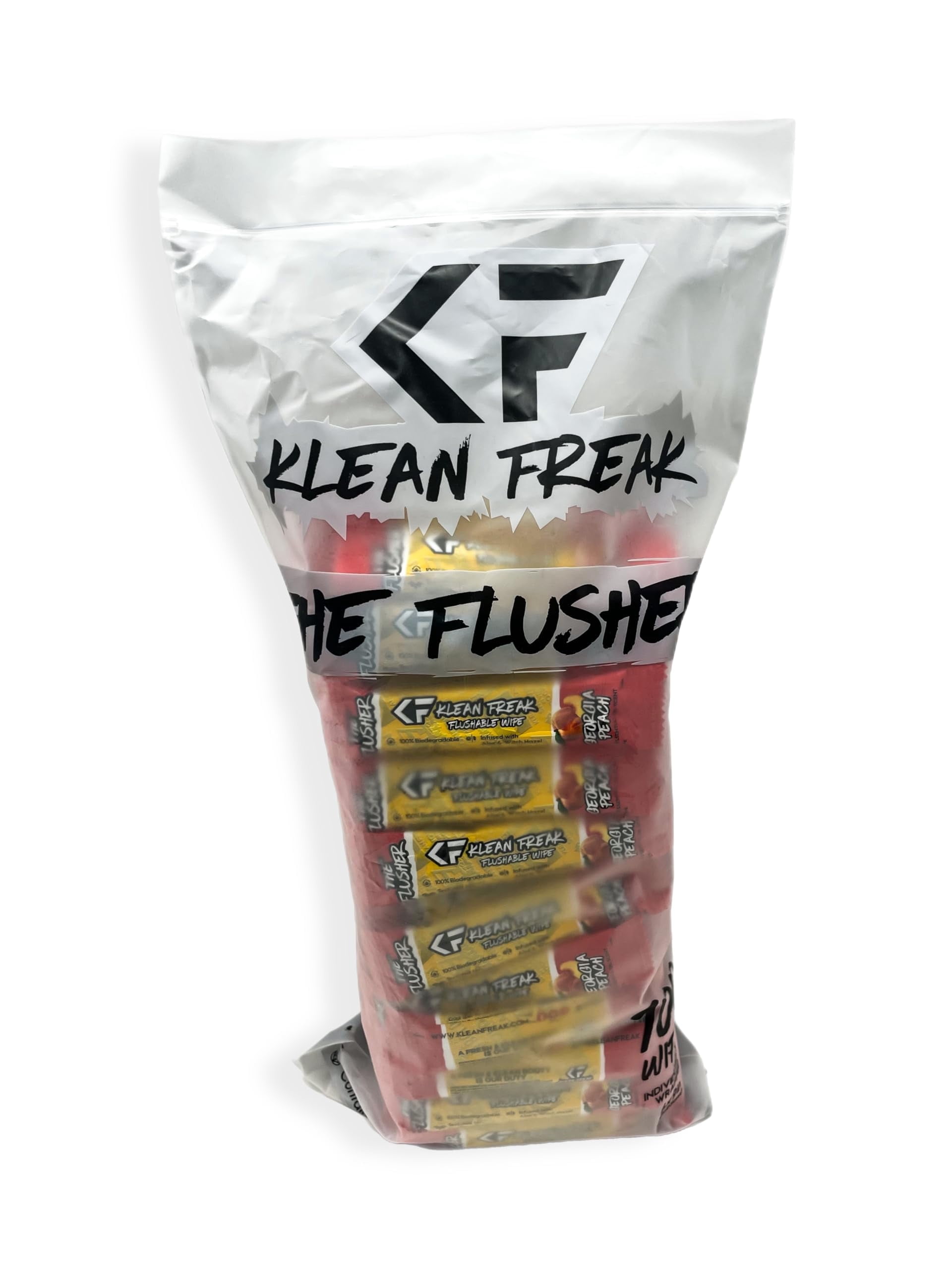 THE KLEAN FREAK FLUSHER - 100 Pack FLUSHABLE WIPES Flushable Wipes For Adults & Kids Unscented/Scented - 100% BIODEGRADABLE Individual Wrapped Travel WET Wipe for Toilet - Georgia Peach