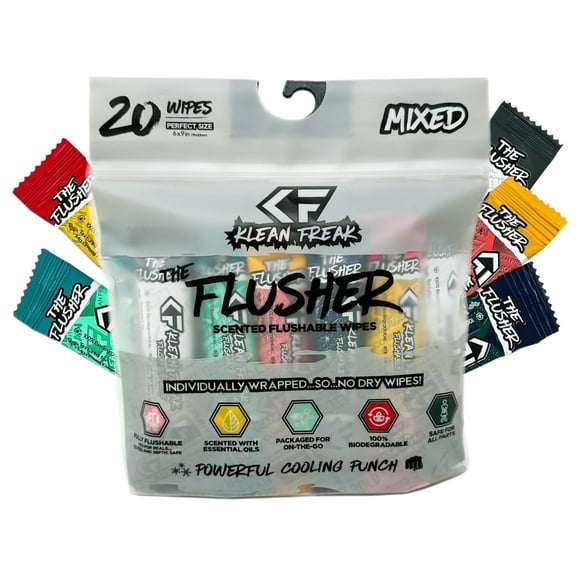 Klean Freak Flushable Wipes, Mixed Pack, 20 Count, Individually Wrapped, Aloe & Witch Hazel, Alcohol-Free