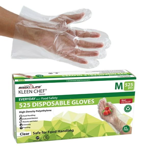 KLEEN CHEF 525 PCS Plastic Disposable Gloves | Clear Disposable Gloves for Food Prep, Cooking, Cleaning, Food Handling, Medium