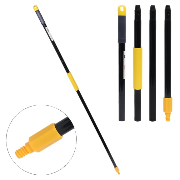 KLEEN HANDLER 61" Extendable Metal Mop/Broom Handle 4-Section Pole with Threaded Plastic Tip, Fits Most Mop & Broom Heads, Black/Yellow, 1 Pc