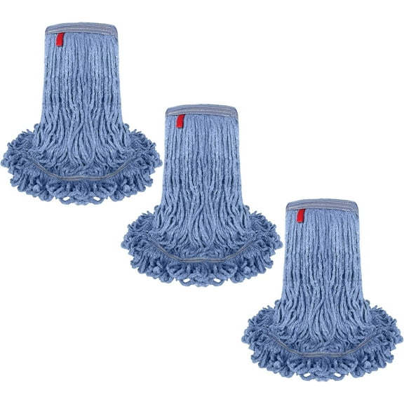 KLEEN HANDLER Blended Loop End Heavy Duty Mop Head Replacement, Wet Mop Refills for Commercial and Household Floor Cleaning, Blue, 24 Oz (3-Pack)