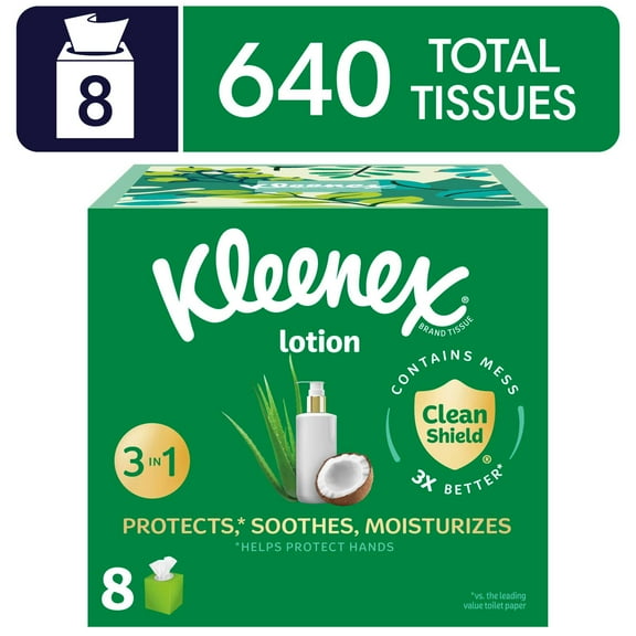 Kleenex Lotion Facial Tissues with Coconut Oil, 8 Cube Boxes, 80 Tissues per Box, 3-Ply
