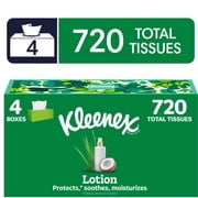 Kleenex Lotion with Coconut Oil 3-Ply Flat Box Facial Tissues, 4 Pack 720 Total Tissues