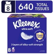 Kleenex Ultra Soft Facial Tissues, 8 Cube Boxes, 80 Tissues per Box, 3-Ply