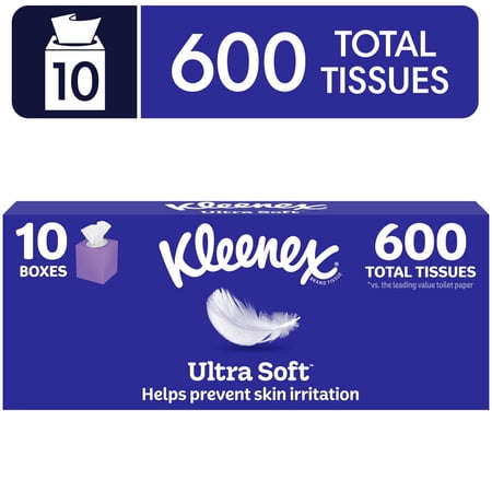 Kleenex Ultra Soft 3-Ply Cube Box Facial Tissues, 10 Pack (600 Total Tissues)