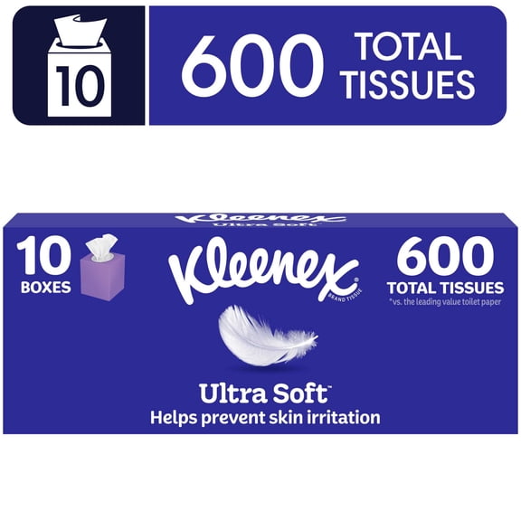 Kleenex Ultra Soft Facial Tissues, 10 Cube Boxes, 60 Tissues per Box, 3-Ply