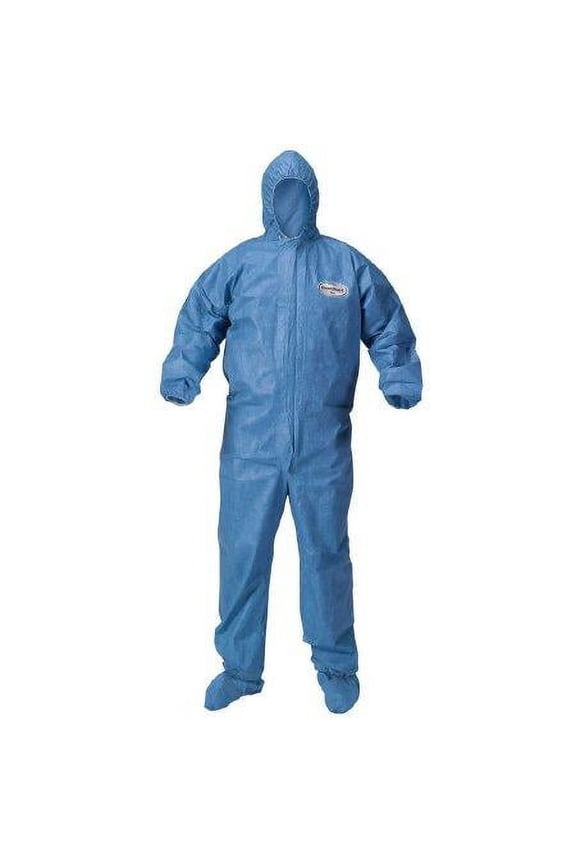 KLEENGUARD 45097 DENIM BLUE COVERALLS, HOODED & BOOTED, 4XL, CASE OF 20, BLOODBORNE PATHOGEN