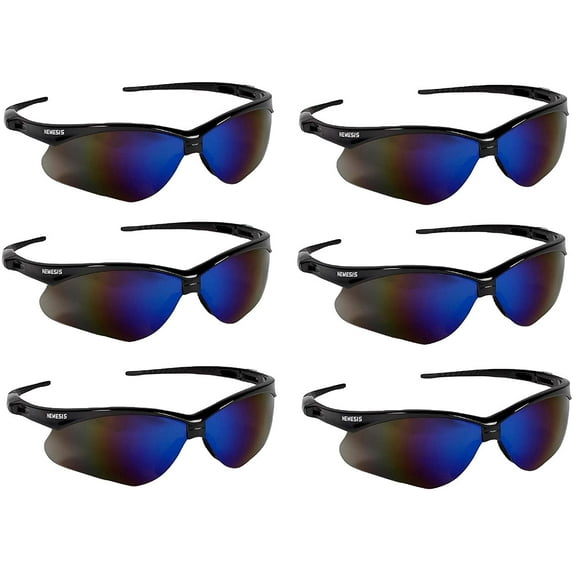 KLEENGUARD (Formerly Jackson Safety V30 Nemesis Safety Glasses/Sunglasses 14481 Black Frame, Blue Mirror Lens (6 Pair)