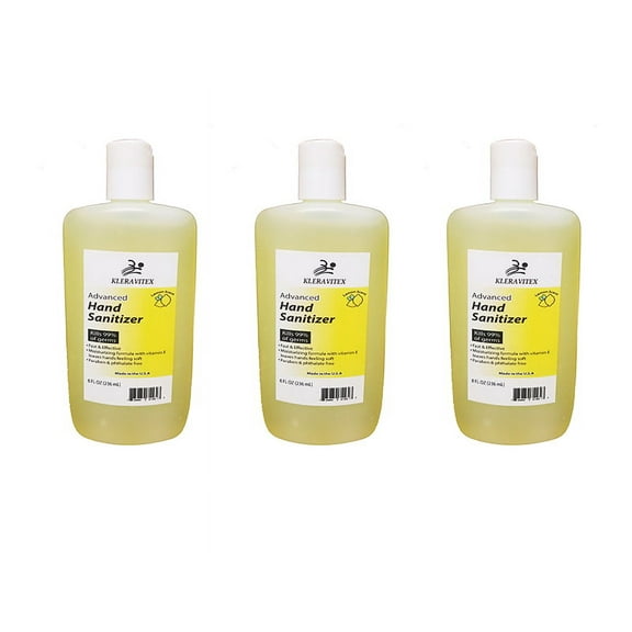 KLERAVITEX Instant Hand Sanitizer 70% Ethyl Alcohol - Antibacterial Gel - Citrus Scent With Moisturizer and Vitamin E. - MADE IN USA !!!   ( PACK of 3 Bottles / Each Bottle is 8 Fl oz)