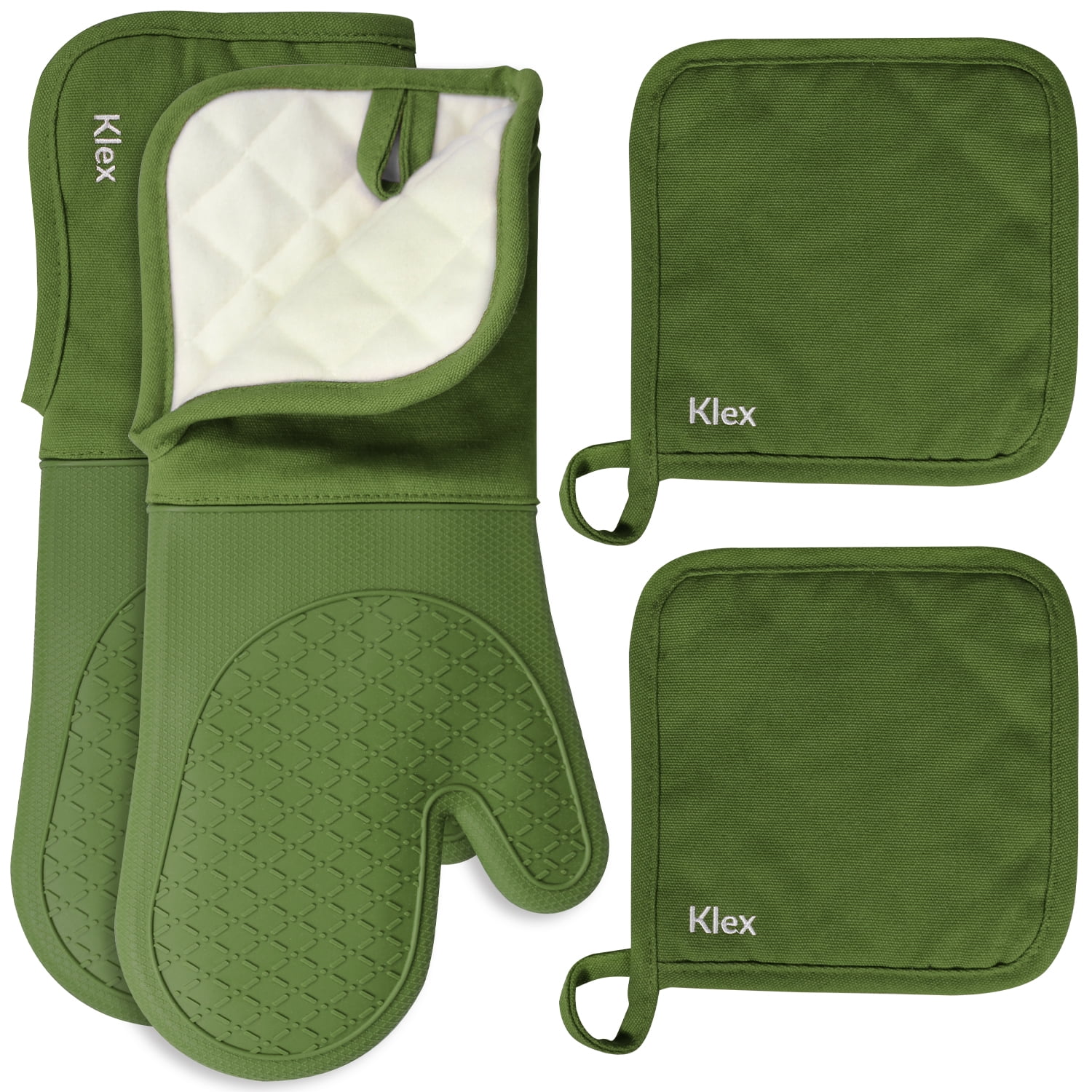"KLEX Silicone Oven Mitts & Cotton Potholders Set, 15"", 932°F