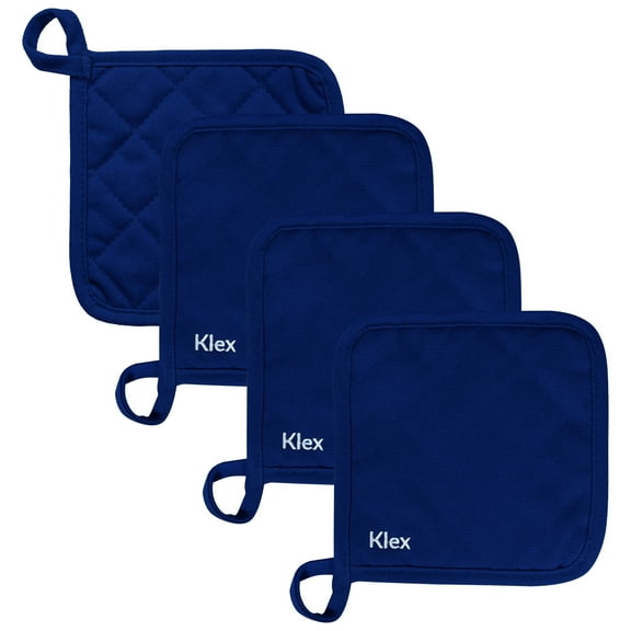 KLEX 4pcs Set, Heat Resistant Durable Cotton Potholders for Kitchen, Blue, 6.7 inches