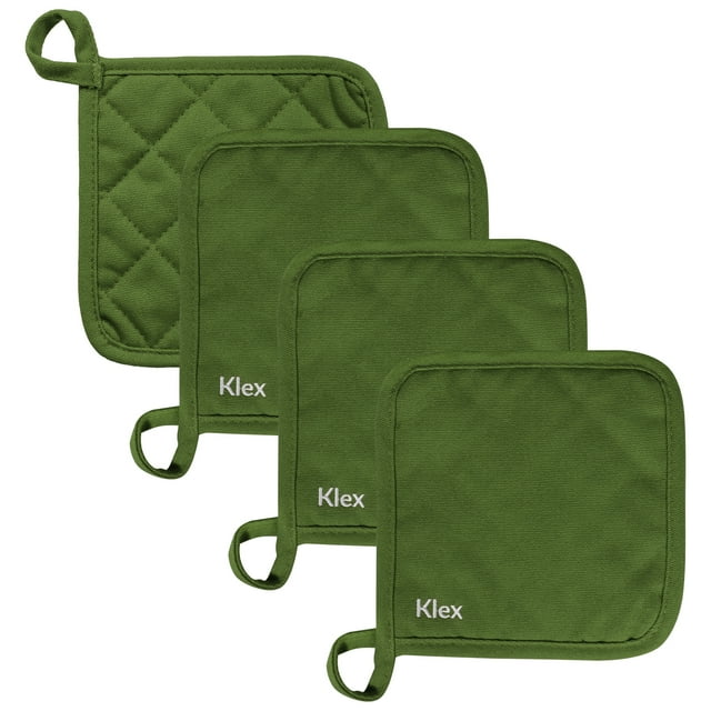 KLEX 4pc Set, Durable Quilted Cotton Potholders with Heat Resistance