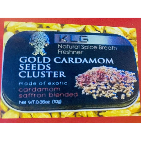 KLG Gold Cardamom Seeds Cluster Mint Natural Spice Breath Freshener w/24k Edible Gold