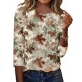 thumbnail image 1 of KLHDSF 3/4 Sleeve Tops for Women Basic Crew Neck Spring Blouses Casual Fit Fall T Shirts 2026 Light Brown XXL, 1 of 5