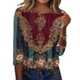 thumbnail image 1 of KLHDSF 3/4 Sleeve Tops for Women Basic Crew Neck Spring Blouses Casual Fit Fall T Shirts 2026 Wine XL, 1 of 5