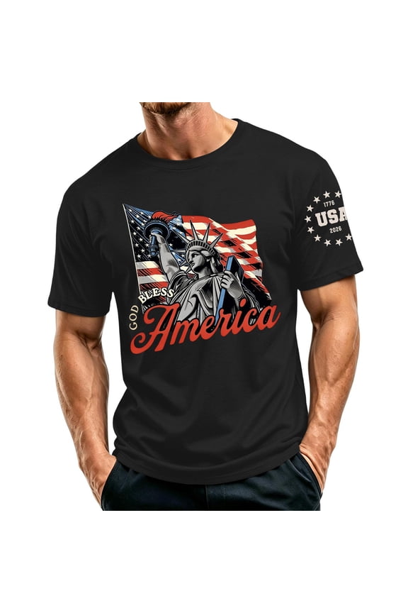 4th of July Shirts for Men USA Patriotic Shirts American Flag T-Shirts Fourth of July Shirt Tee Tops Black XL