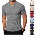 thumbnail image 1 of KLHDSF Collared Muscle Polo Shirts for Men Slim Fit V Neck Short Sleeve Ribbed Knit, Stretch, Textured, Athletic, Dress Shirt, Lightweight, Fitted Tee White XL, 1 of 7