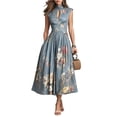 thumbnail image 1 of KLHDSF Elegant Dresses For Women Sleeveless Floral Print High Waist Flared Midi Summer Dress Light Blue S, 1 of 5