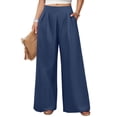 thumbnail image 1 of KLHDSF Flowy Pants for Women Casual High Waisted Wide Leg Palazzo Pants Trousers with Pocket Plus Size Dark Blue S, 1 of 5