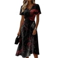 thumbnail image 1 of KLHDSF Halloween Dresses For Women Casual V Neck Short Sleeve Lightweight Breathable Daily Dress Vermilion XL, 1 of 5