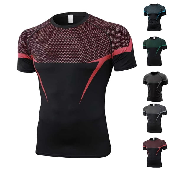 KLHDSF Men's Athletic Short Sleeve Compression Shirts Stretch Performance T-Shirt Running Workout Tops Quick Dry Base Layer Red M