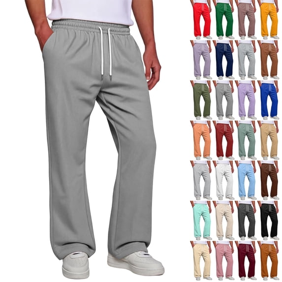 KLHDSF Men's Baggy Bootcut Sweatpants Wide Leg Flared Stretch Elastic Waist Drawstring Cotton Lounge Workout Casual Pants Beige L