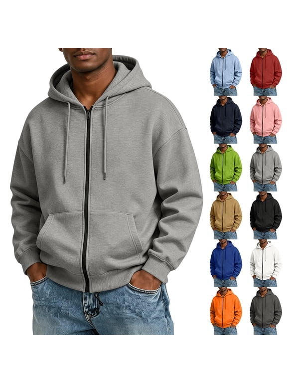 Men's Big and Tall Full Zip Hooded Sweatshirt Jacket with Pockets Drawstring Hood Long Sleeve Warm Fall Winter Casual Outerwear for Men Royal Blue XXL