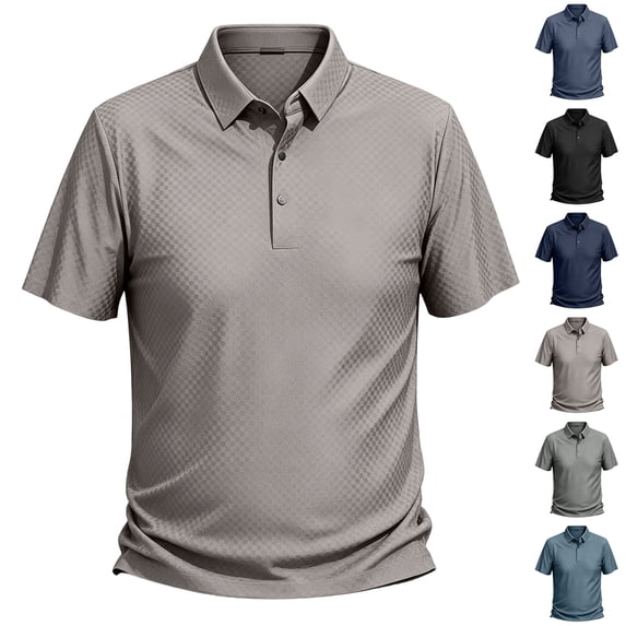 KLHDSF Men's Casual Polo Shirts Summer Short Sleeve Textured Polo Shirt Collared Business Work Daily Tops Light Green XXXL