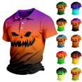 thumbnail image 1 of KLHDSF Men's Halloween Gradient Polo Shirt Short Sleeve Henley Neck Stretchy Breathable Casual Party Top Cyan L, 1 of 5