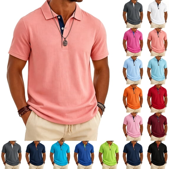 KLHDSF Men's Short Sleeve Polo Golf Shirts 3-Button Moisture Wicking Athletic T-Shirts Casual Collared Tops Navy M