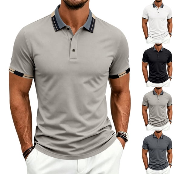 KLHDSF Men's Short Sleeve Polo Shirts Casual Slim Fit Basic Cotton Shirt Top 3-Button Golf Shirt, Summer Wear, Casual, Trip, Work, Outdoor Black L