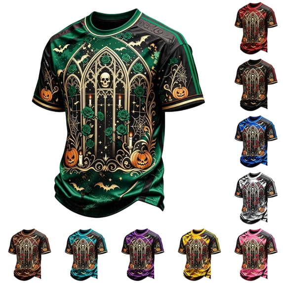 KLHDSF Mens Halloween Graphic Top Short Sleeve Crewneck Casual Party T-Shirt Purple S