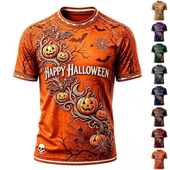 KLHDSF Mens Halloween Trendy Letter Graphic T-Shirt Quick Dry Short Sleeve Casual Crew Neck Daily Top Dark Purple XL