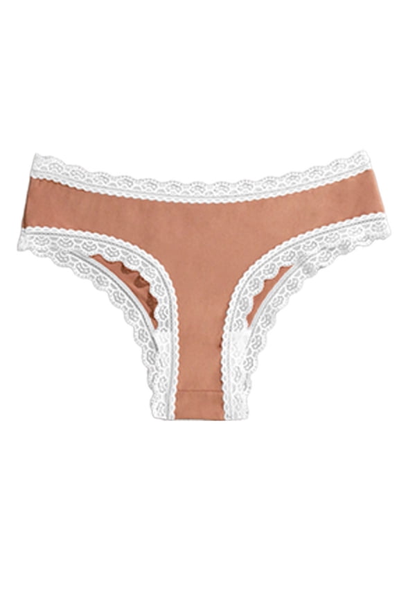 Panties For Women Low Waist Lace Seamless Cotton Breathable Panties Daily Invisible Underwear Camel L