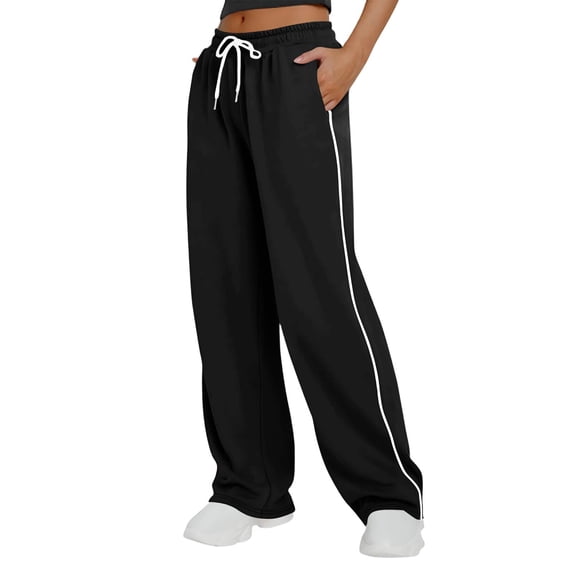 KLHDSF Pants For Women Loose Fit Drawstring Jogger Sweatpants Casual High Waist Versatile Lounge Pants Black L