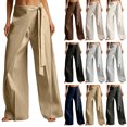 thumbnail image 1 of KLHDSF Pants For Women Solid Casual Drapey Pants with Sash Tie Waist Loose Fit Work Trousers Black XL, 1 of 8