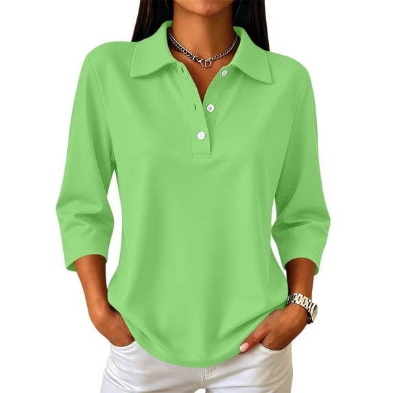 KLHDSF Polo Shirts for Women 3/4 Sleeve Tops Golf Tees | Women's Polo, 3/4 Sleeve, Collared, 3-Button, Three Quarter, Golf, Cotton Blend, Casual, Business, Work, Soft, Breathable Green S