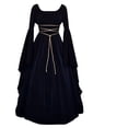 thumbnail image 1 of KLHDSF Renaissance Costume Women's Long Flare Sleeve Halloween Medieval Witch Dress Ideal for Ren Faire, Fairy Outfit, Princess Cosplay, Pirate Parties, Fantasy Events. Navy L, 1 of 6