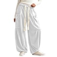 thumbnail image 1 of KLHDSF Women's Baggy Wide Leg Pants Casual Drawstring Harem Pants Bohemian Trousers with Big Pockets White S, 1 of 7