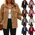 thumbnail image 1 of KLHDSF Women's Corduroy Button Down Shacket Long Sleeve Lapel Collar Coat with Chest Pockets Soft Lightweight Fall Spring Casual Jacket for Women Light Brown L, 1 of 6