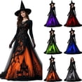 thumbnail image 1 of KLHDSF Women's Halloween Chiffon Lace Long Dress Round Neck Long Sleeve Hollow Out Lace Maxi Dress Gothic Party Witch Costume Dress For Women Green XL, 1 of 8