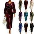 thumbnail image 1 of KLHDSF Women's Long Sleeve Fall Midi Velvet Dresses for Wedding Guest Dresses Modest,Frocks,Paris Outfits,Ropa De Mujer Casual Y Moderna Coffee XXL, 1 of 6
