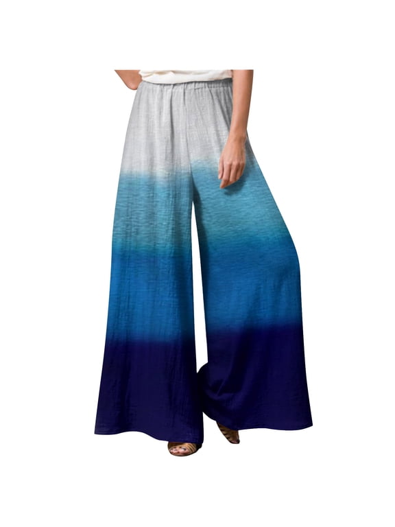 Women's Palazzo Gradient Pants Elastic High Waisted Culottes Pants Loose Fit Elegant Flowy Vacation Pants with Pockets Blue XXXXXL