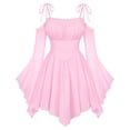 thumbnail image 1 of KLHDSF Women's Renaissance Fairy Dress A Line Boho Corset Dress | Long Bell Sleeves Off-shoulder Dress with Pockets, Comfortable Chiffon, for Ren Fair, Pirate Medival Halloween Themed Party Pink M, 1 of 4
