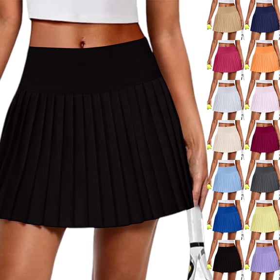 KLHDSF Womens Double Layer Pleated Yoga Fitness Skirt Built In Shorts Tennis Golf Casual Skort BlueXL