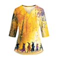 thumbnail image 1 of KLHDSF Womens Halloween Witch Print V Neck Scrub Top With 2 Pockets Stretchy 3/4 Sleeve Side Slit Casual Fall Workwear Red XXXXXL, 1 of 6