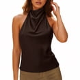 thumbnail image 1 of KLHDSF Womens Silky Satin Halter Backless Cami Top Slim Fit Summer Party Tank Top Brown S, 1 of 4