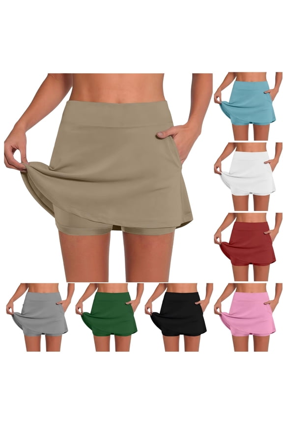Womens Solid Color Mid Rise Pocketed Skort Casual Activewear Base Layer Sky BlueXXL
